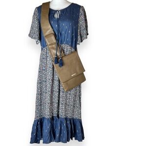 BOHO LC Lauren Conrad Blue and Coral Floral Maxi Dress Sz M